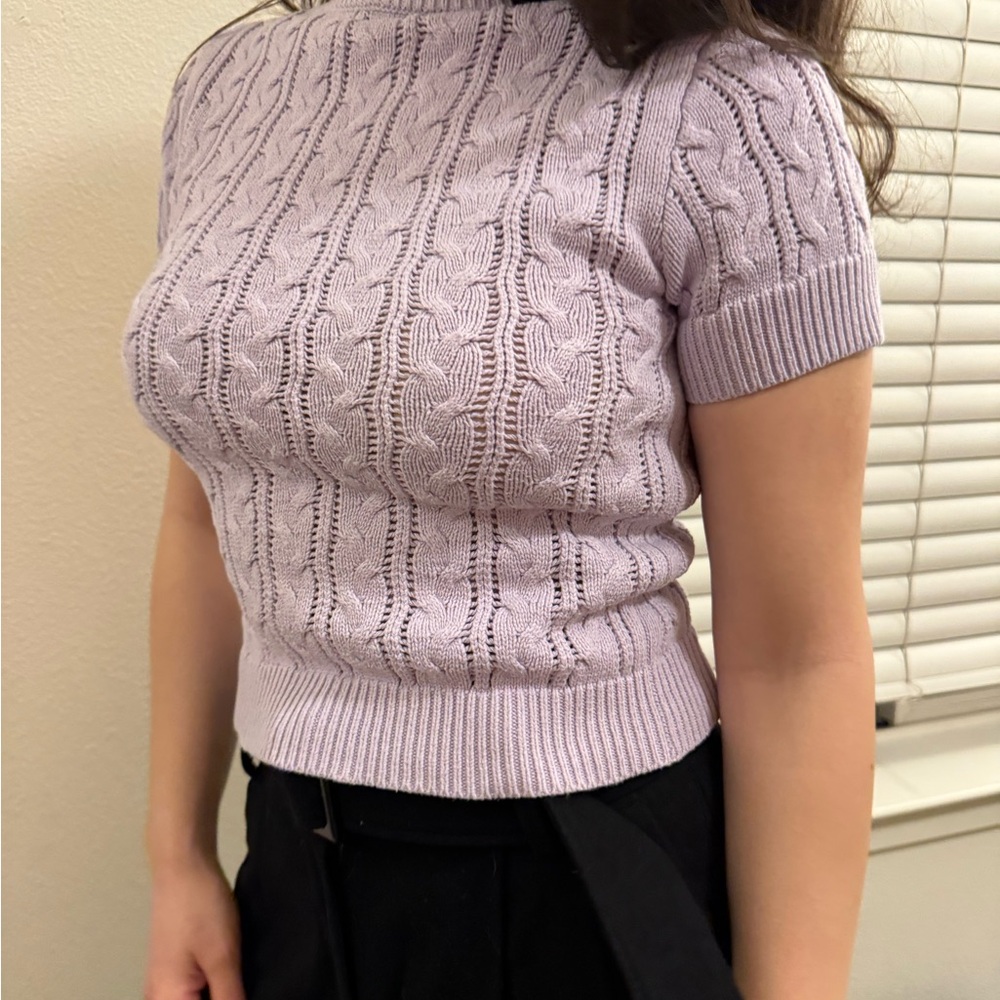Lilac Cable Knit Short Sleeve Sweater